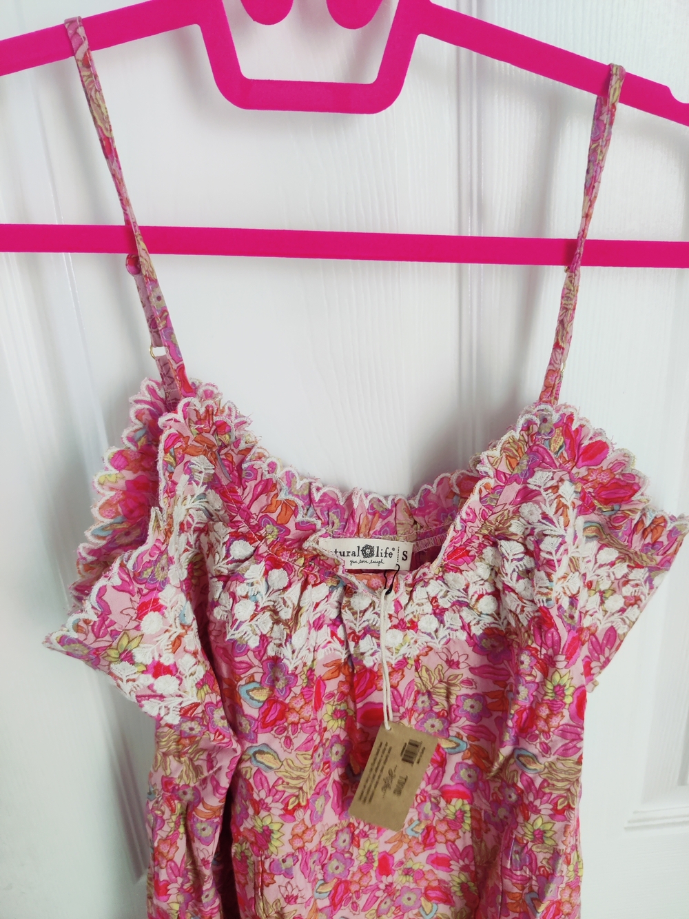 NATURAL LIFE Pink Floral Mini Dress with Lace Trim - Picture 4 of 6